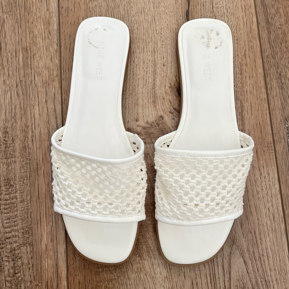 Nine West Cream Woven Slide Sandals